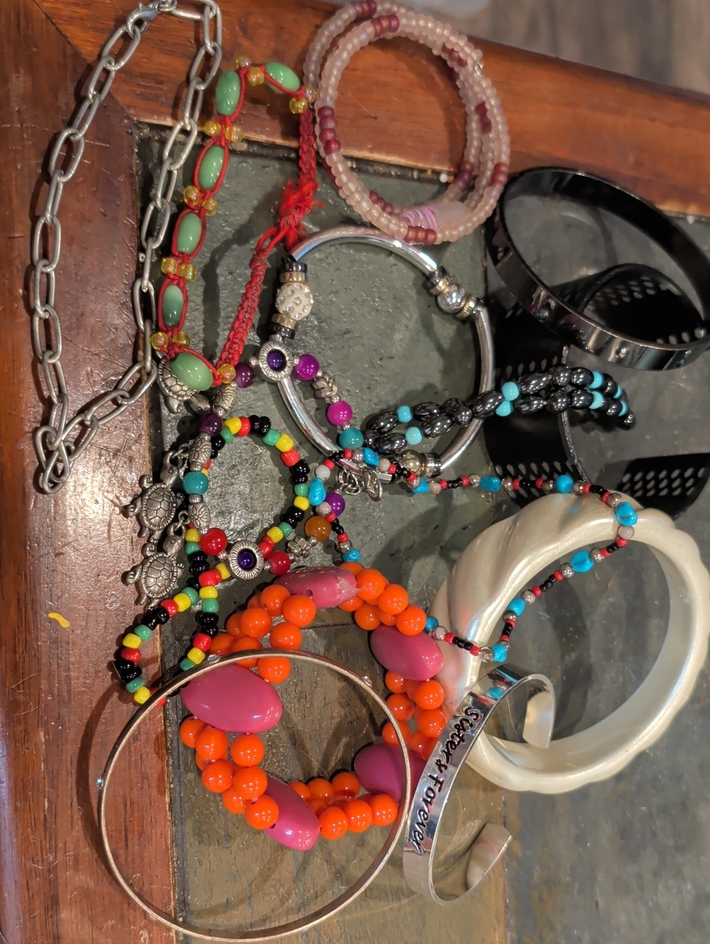 Assorted Women’s Beaded Bracelet Stack - Orange, Pink, Turquoise, Black